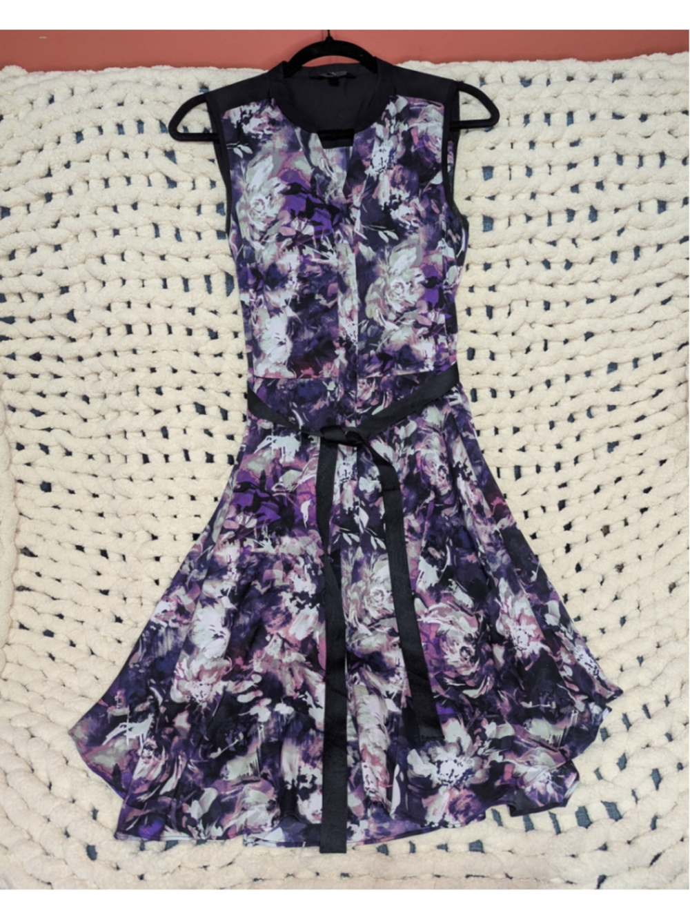 Simply Vera Vera Wang Womens Small Purple Floral Sleeveless Fit & Flare Dress